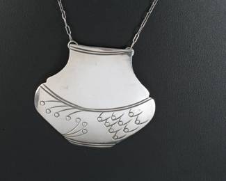 Large Navajo Frank Ramone Sterling Silver Pendant Chain Necklace Native American Jewelry