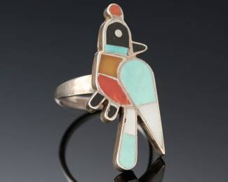 Zuni Multi Stone Inlay Bird Ring SZ: 6 Native American Jewelry
