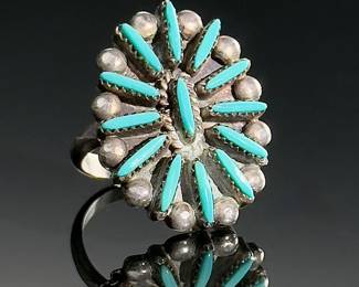Vintage Zuni Silver & Turquoise Ring Native American Jewelry