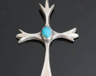 Navajo Silver & Turquoise Cross Pendant Native American Jewelry