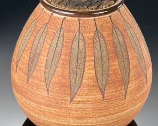 Signed Studio Pottery Feather Vase