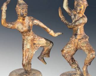 Lot of 2 Antique Toyo Japan Cast Iron Hindu Dancer Statues