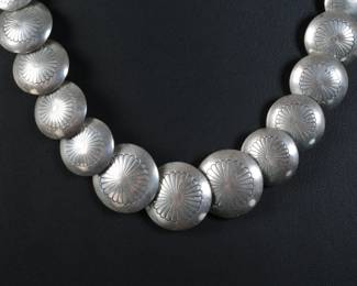 Navajo Silver Graduated Disc Bead Necklace Native American Jewelry