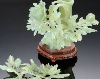 AS-IS Chinese Carved Faux Jade Foliate Plant Figurine Sculpture