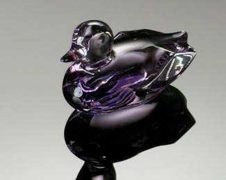 Baccarat Crystal Purple Mini Mallard Duck Glass Figurine