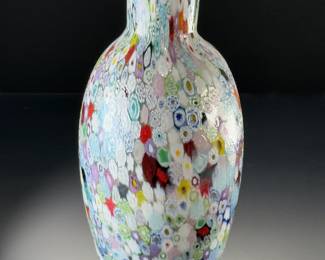 LARGE Vintage Murano Millefiori Satin Art Glass Vase