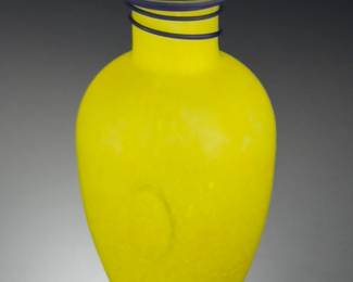 Yellow Blue Spiral Art Glass Vase