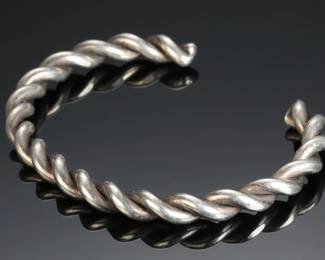Silver Twisted Vintage Cuff Bracelet SZ: 6.25