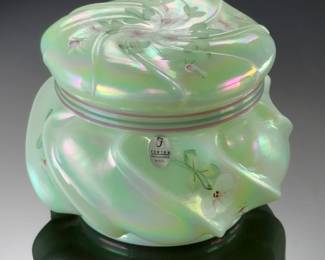 Fenton Wave Crest Pearlized Iridescent Sea Covered Box Hand Painted