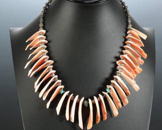 Santo Domingo Spiny Oyster ShellSterling Beads Turquoise Necklace Native American Jewelry