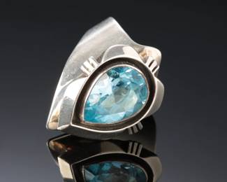 Carrol Felley Brilliant Blue AUTHENTIC Topaz 11.7 Carat Sterling Ring Size 8