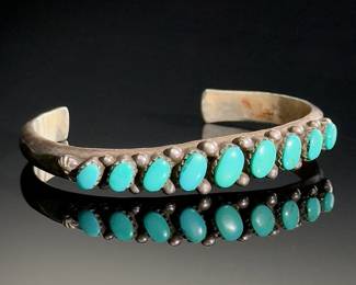 Vintage Navajo Silver & Turquoise Cuff Bracelet Native American Jewelry