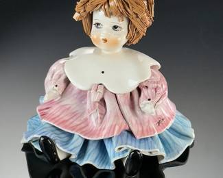 Signed LINO ZAMPIVA Ceramic Spaghetti Doll Figurine Brown Hair Vintage Italian