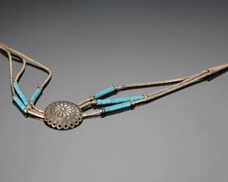 Native American Sterling Liquid Silver & Turquoise Petite Concho Bracelet