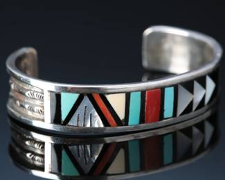 Zuni John & Rosalie Bowannie Multi-Stone Inlay Cuff Bracelet SZ: 6 Native American Jewelry