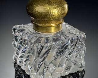 AS-IS Antique French Hammered Brass & Crystal inkwell