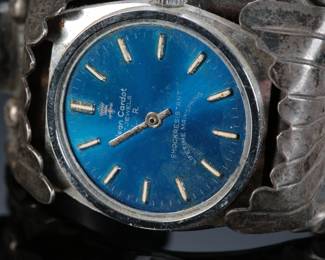 Antique Navajo Silver Turquoise & Coral Watch Cuff Band Signed Native American Jewelry