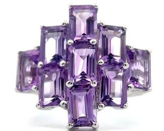 Baguette Amethyst Art Deco Style Cluster Ring