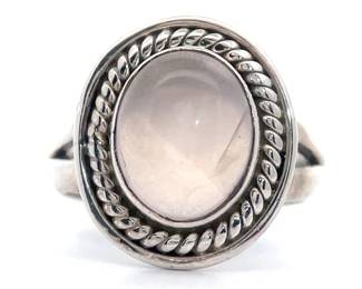 Oval Cabochon Rose Quartz Twisted Rope Halo Ring