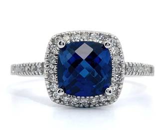 NEW! 0.15 Carat Pavé Diamond Halo & Blue Sapphire Ring in 14k White Gold