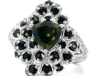 Glamorous XL Chrome Diopside Cluster Ring