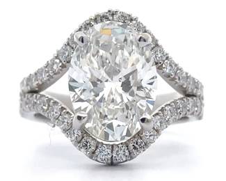 4.90 Carat Oval Diamond Pavé Split Shank Ring in 14k White Gold