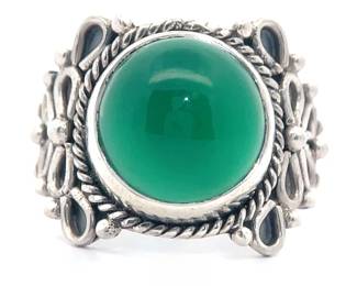Cabochon Green Chalcedony Twisted Rope Bow Tie Flower Ring