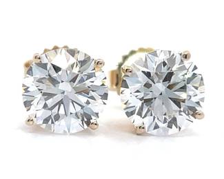 NEW! 4 Carat Diamond Round Solitaire Stud Earrings in 14k Yellow Gold