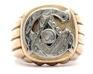 Gent's Diamond Masonic Signet Ring in 14k Two-Tone Gold