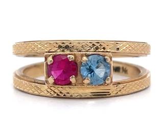 Designer KAYNAR Ruby & Blue Topaz Two-Stone Double Band Ring