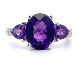 NEW! 4.18 Carat White Topaz & Amethyst Three-Stone Ring