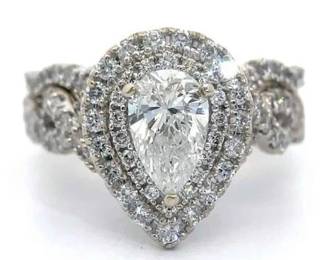 2.75 Carat Pear Cut NATURAL Diamond Engagement Ring & Custom Matching Diamond Wedding Band