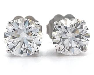 NEW! 2 Carat Diamond Round Solitaire Stud Earrings in 14k White Gold