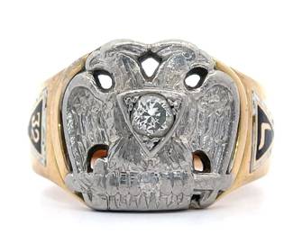 Masonic 32nd Degree Double-Headed Eagle Vintage Ring in 14k Two-Tone Gold - 10.60 Grams
