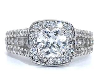 Cushion Cubic Zirconia Pavé Halo Triple Row Ring