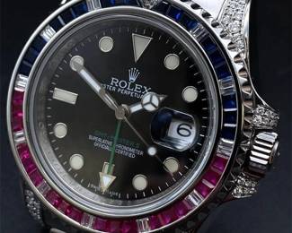 Rolex GMT-Master II Custom "Cotton Candy" Natural Diamond, Sapphire, and Ruby Bezel Watch - Stainless Steel w/ Box