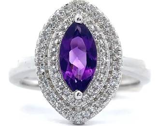 NEW! 1.74 Carat Marquise Amethyst & Pavé White Topaz Ring