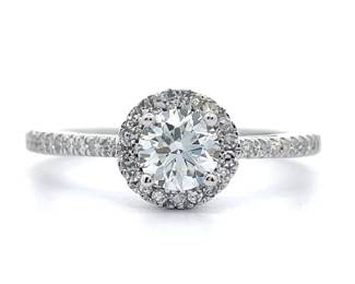 0.75 Carat Diamond Pavé Halo Ring in 14k White Gold