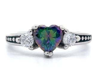 Heart Mystic Topaz & White Topaz Three-Stone Estate Ring