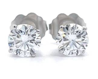 NEW! 1 Carat Diamond Round Classic Solitaire Stud Earrings in 14k White Gold