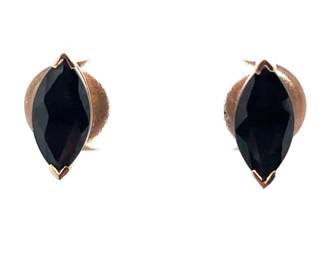 Marquise Dark Blue Sapphire Earrings in 14k Yellow Gold