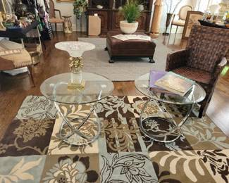 Metal & glass round tables