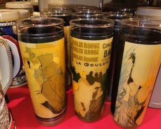 Toulouse Lautrec vintage set of drinkware