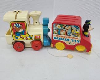 Vintage Mickey's Musical toy van and tomy train