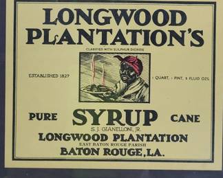 Framed Longwood plantations pure cane syrup label