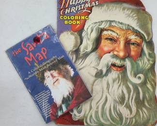 Vintage Christmas coloring book and Santa map