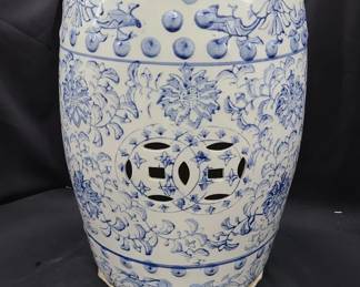 Large 18" Tall Flow Blue Porcelain Garden Stool