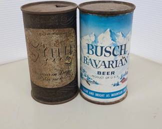 Vintage stag and bush Bavarian beer cans