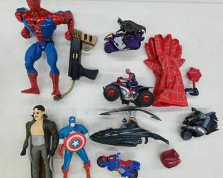 Assorted Batman and Spider-Man toys