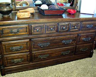 Matching Carved Wood Dresser with Mirror